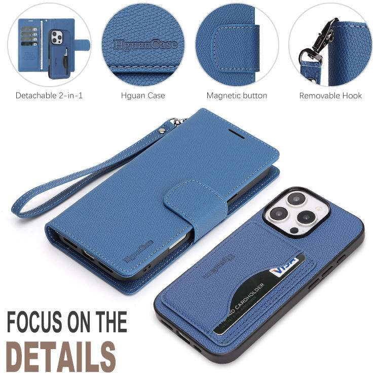 For iPhone 15 Pro Retro Litchi Texture Vegan Leather Magnetic Wallet Phone Case with Wrist Strap