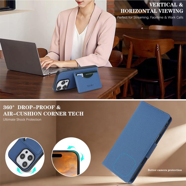 For iPhone 15 Pro Retro Litchi Texture Vegan Leather Magnetic Wallet Phone Case with Wrist Strap