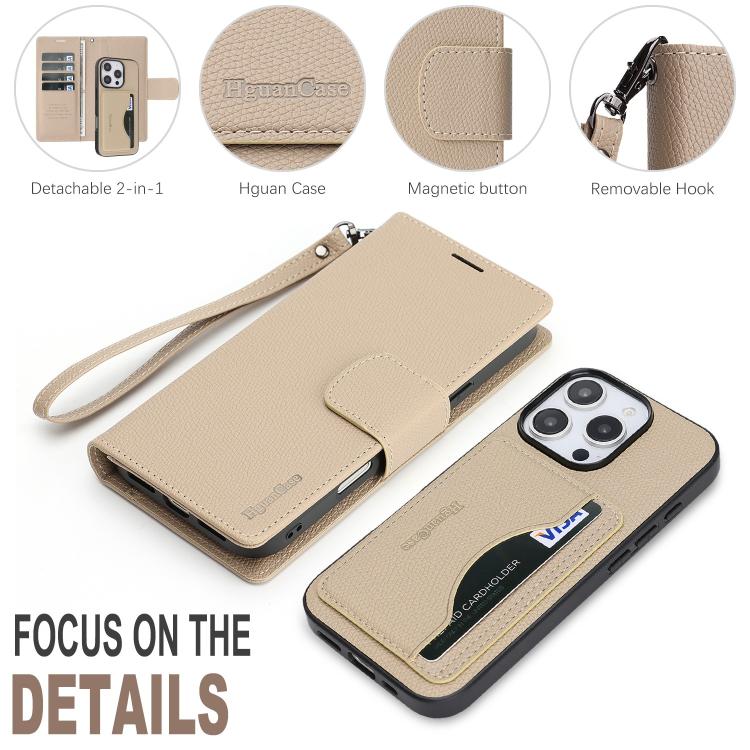 For iPhone 15 Pro Retro Litchi Texture Vegan Leather Magnetic Wallet Phone Case with Wrist Strap