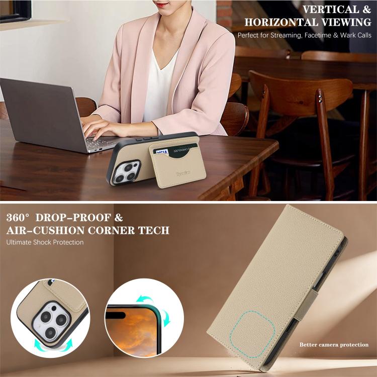 For iPhone 15 Pro Retro Litchi Texture Vegan Leather Magnetic Wallet Phone Case with Wrist Strap