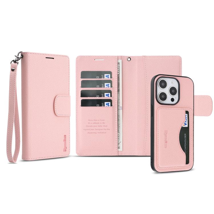 For iPhone 15 Pro Retro Litchi Texture Vegan Leather Magnetic Wallet Phone Case with Wrist Strap