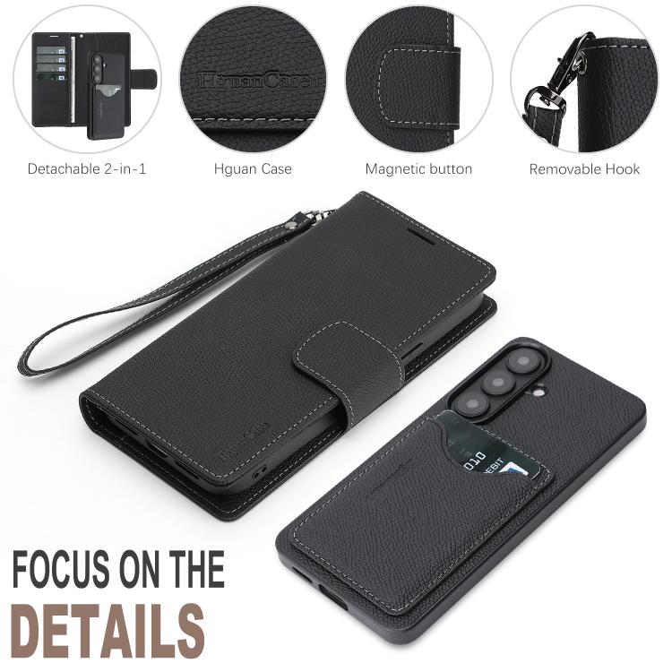 For Galaxy S26 5G Retro Litchi Texture Vegan Leather Magnetic Wallet Phone Case with Wrist Strap