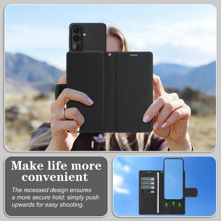 For Galaxy S26 5G Retro Litchi Texture Vegan Leather Magnetic Wallet Phone Case with Wrist Strap