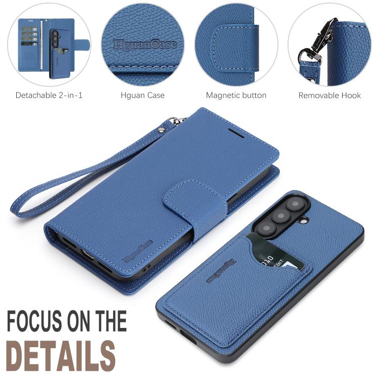 For Galaxy S26 5G Retro Litchi Texture Vegan Leather Magnetic Wallet Phone Case with Wrist Strap