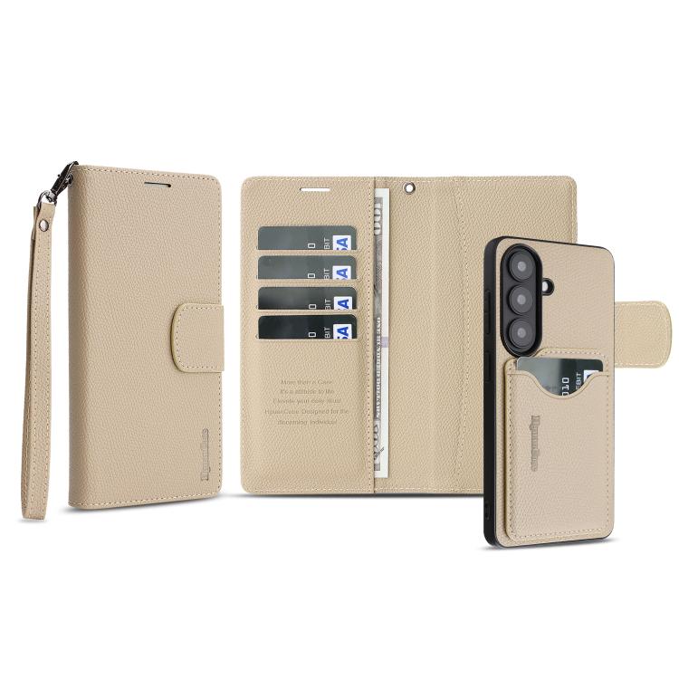 For Galaxy S26 5G Retro Litchi Texture Vegan Leather Magnetic Wallet Phone Case with Wrist Strap
