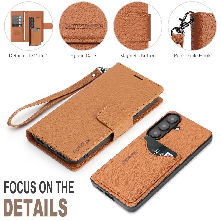 For Galaxy S26+ 5G Retro Litchi Texture Vegan Leather Magnetic Wallet Phone Case with Wrist Strap
