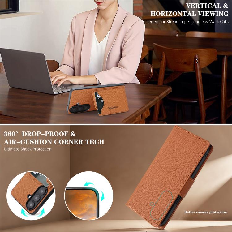 For Galaxy S26+ 5G Retro Litchi Texture Vegan Leather Magnetic Wallet Phone Case with Wrist Strap