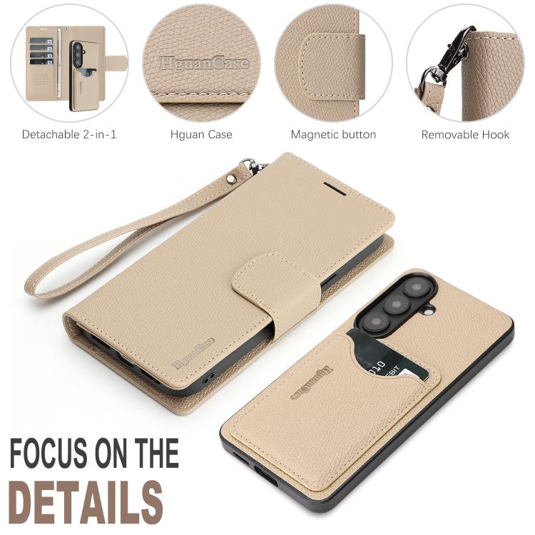 For Galaxy S26+ 5G Retro Litchi Texture Vegan Leather Magnetic Wallet Phone Case with Wrist Strap