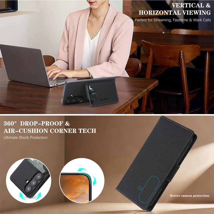 For Galaxy S25+ 5G Retro Litchi Texture Vegan Leather Magnetic Wallet Phone Case with Wrist Strap