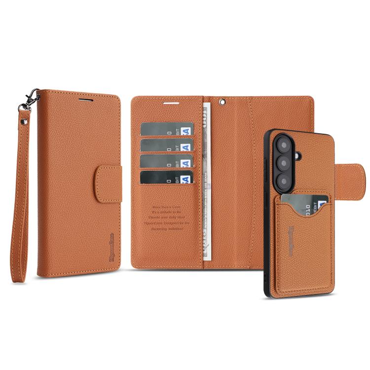 For Galaxy S25+ 5G Retro Litchi Texture Vegan Leather Magnetic Wallet Phone Case with Wrist Strap