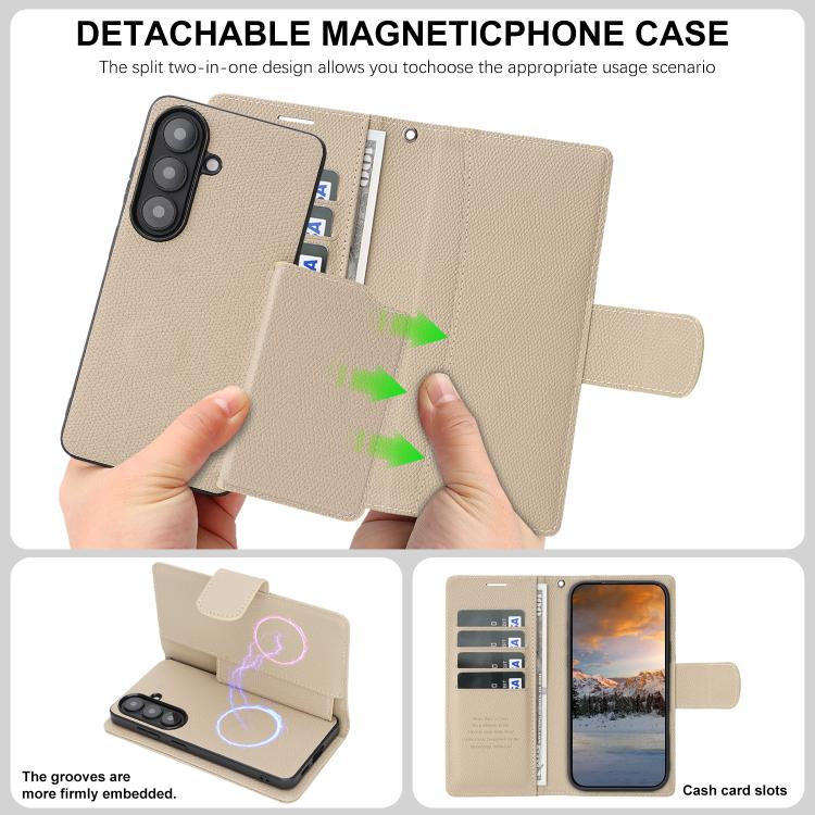For Galaxy S25+ 5G Retro Litchi Texture Vegan Leather Magnetic Wallet Phone Case with Wrist Strap