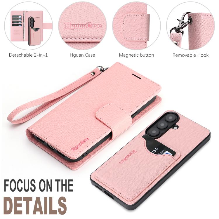 For Galaxy S25+ 5G Retro Litchi Texture Vegan Leather Magnetic Wallet Phone Case with Wrist Strap