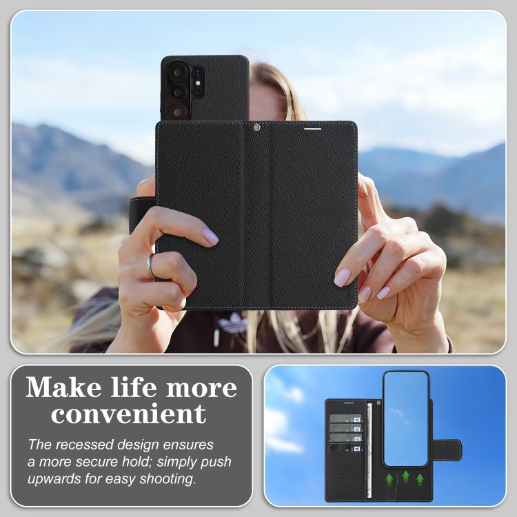 For Galaxy S25 Ultra 5G Retro Litchi Texture Vegan Leather Magnetic Wallet Phone Case with Wrist Strap
