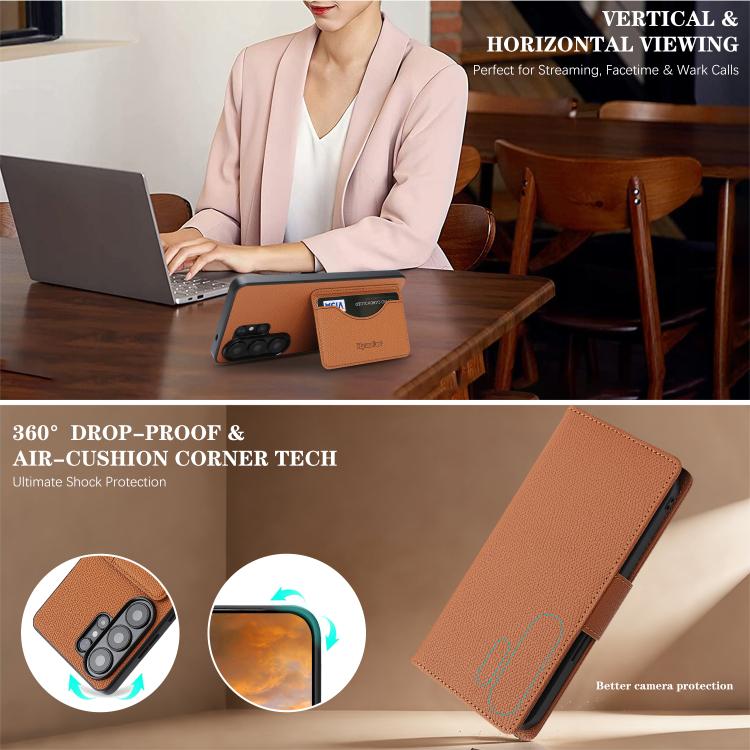 For Galaxy S25 Ultra 5G Retro Litchi Texture Vegan Leather Magnetic Wallet Phone Case with Wrist Strap