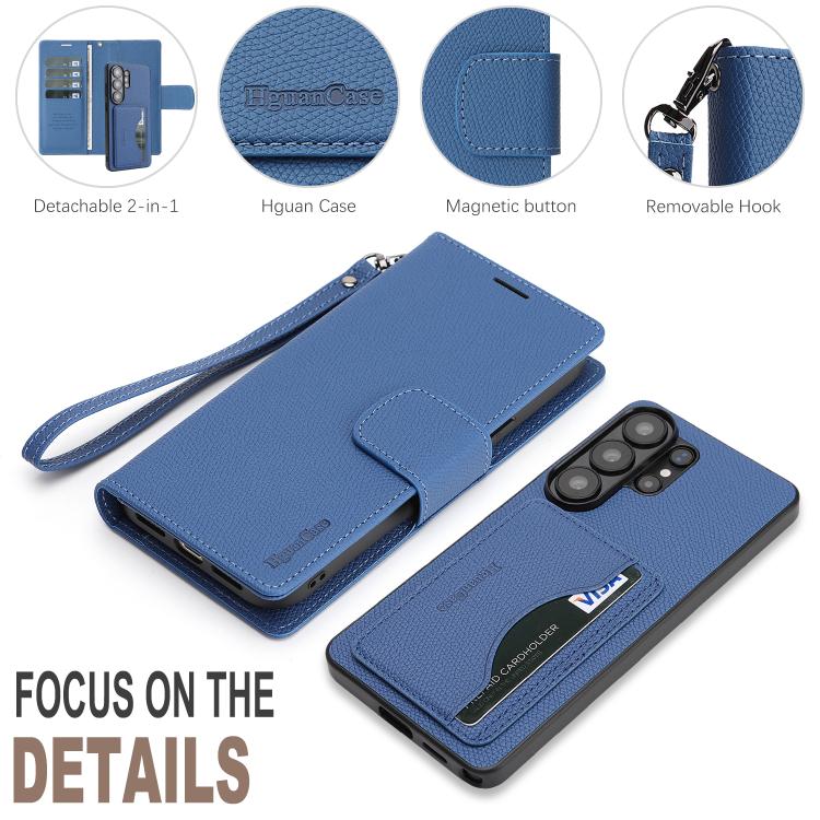 For Galaxy S25 Ultra 5G Retro Litchi Texture Vegan Leather Magnetic Wallet Phone Case with Wrist Strap