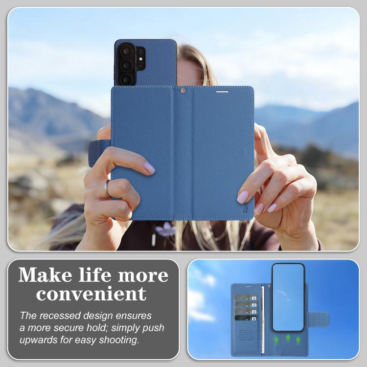 For Galaxy S25 Ultra 5G Retro Litchi Texture Vegan Leather Magnetic Wallet Phone Case with Wrist Strap