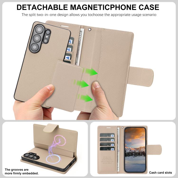For Galaxy S25 Ultra 5G Retro Litchi Texture Vegan Leather Magnetic Wallet Phone Case with Wrist Strap