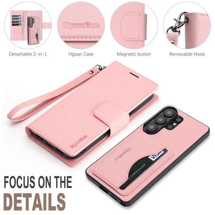 For Galaxy S25 Ultra 5G Retro Litchi Texture Vegan Leather Magnetic Wallet Phone Case with Wrist Strap