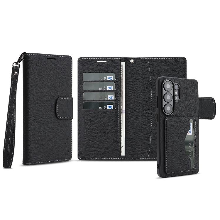 For Galaxy S26 Ultra 5G Retro Litchi Texture Vegan Leather Magnetic Wallet Phone Case with Wrist Strap