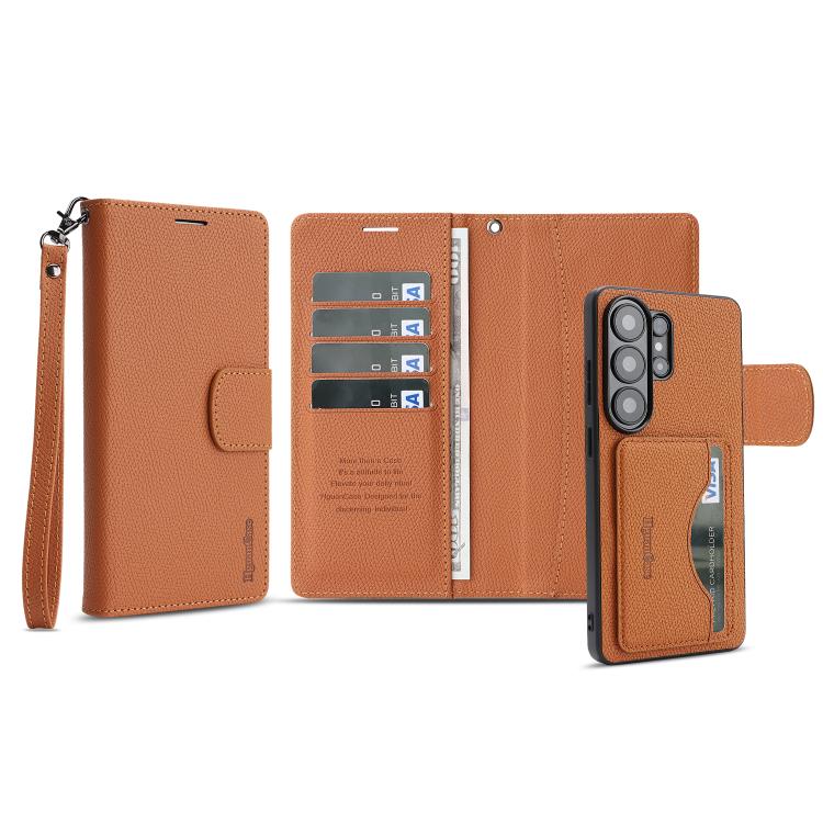 For Galaxy S26 Ultra 5G Retro Litchi Texture Vegan Leather Magnetic Wallet Phone Case with Wrist Strap