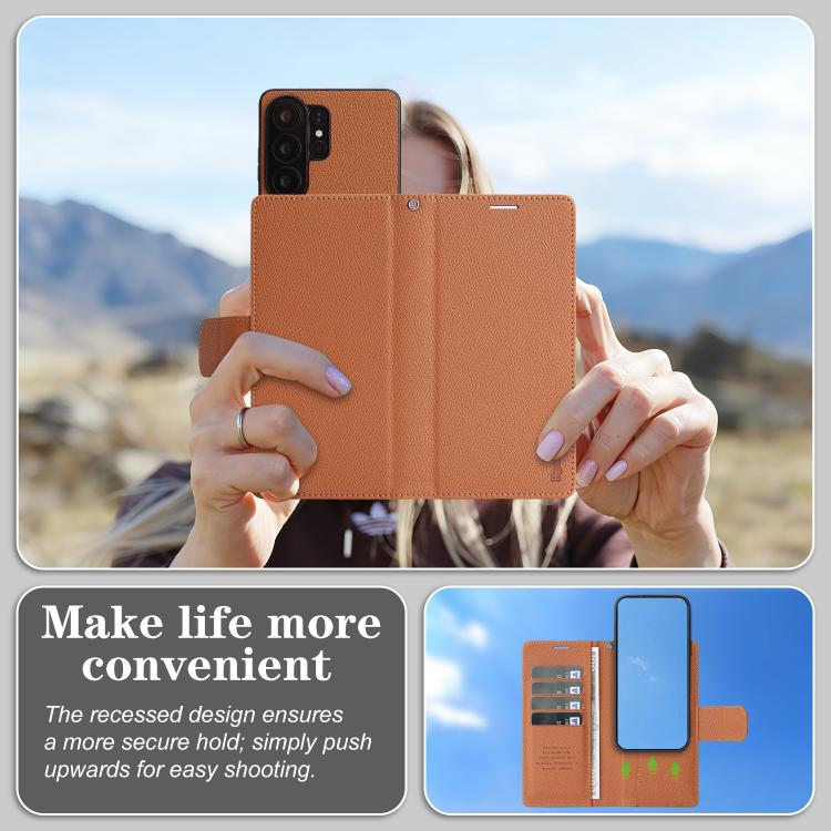 For Galaxy S26 Ultra 5G Retro Litchi Texture Vegan Leather Magnetic Wallet Phone Case with Wrist Strap