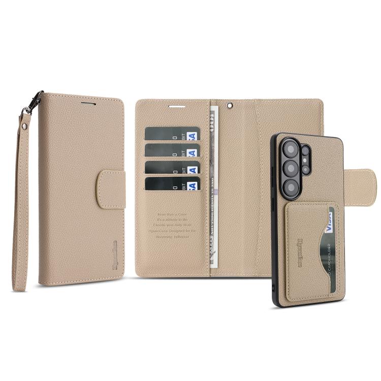For Galaxy S26 Ultra 5G Retro Litchi Texture Vegan Leather Magnetic Wallet Phone Case with Wrist Strap