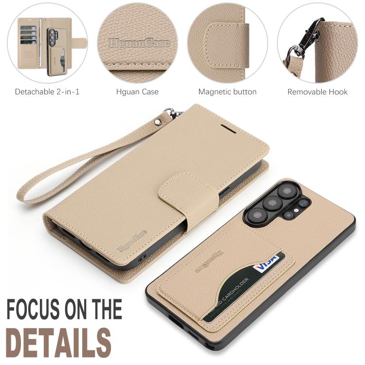 For Galaxy S26 Ultra 5G Retro Litchi Texture Vegan Leather Magnetic Wallet Phone Case with Wrist Strap