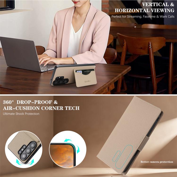 For Galaxy S26 Ultra 5G Retro Litchi Texture Vegan Leather Magnetic Wallet Phone Case with Wrist Strap