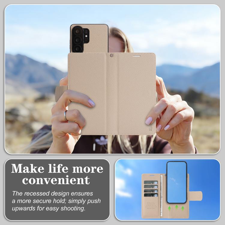 For Galaxy S26 Ultra 5G Retro Litchi Texture Vegan Leather Magnetic Wallet Phone Case with Wrist Strap