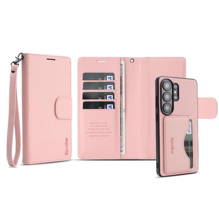 For Galaxy S26 Ultra 5G Retro Litchi Texture Vegan Leather Magnetic Wallet Phone Case with Wrist Strap