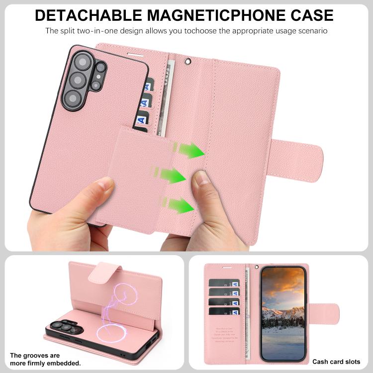 For Galaxy S26 Ultra 5G Retro Litchi Texture Vegan Leather Magnetic Wallet Phone Case with Wrist Strap