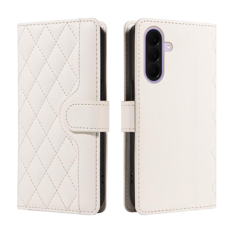 For Galaxy A27 5G Three Card Slot Diamond Grid Leather Phone Case with Long / Short Straps
