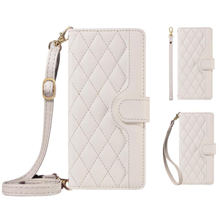 For Galaxy A27 5G Three Card Slot Diamond Grid Leather Phone Case with Long / Short Straps