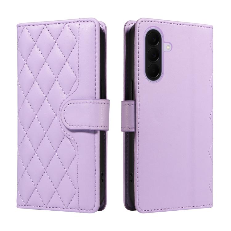 For Galaxy A27 5G Three Card Slot Diamond Grid Leather Phone Case with Long / Short Straps