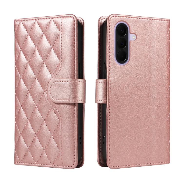 For Galaxy A27 5G Three Card Slot Diamond Grid Leather Phone Case with Long / Short Straps