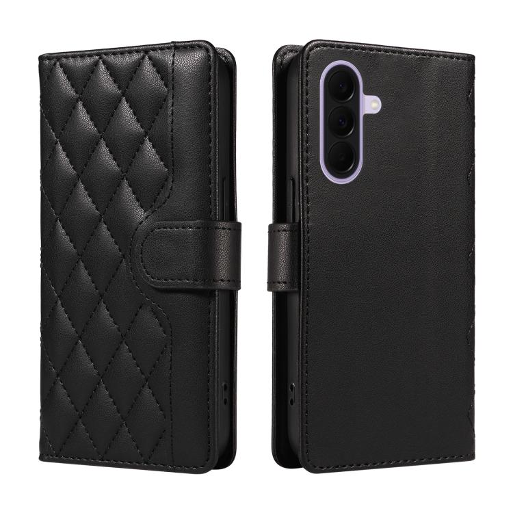 For Galaxy A27 5G Three Card Slot Diamond Grid Leather Phone Case with Long / Short Straps