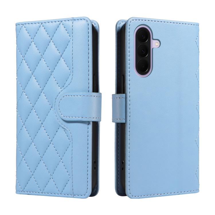 For Galaxy A27 5G Three Card Slot Diamond Grid Leather Phone Case with Long / Short Straps