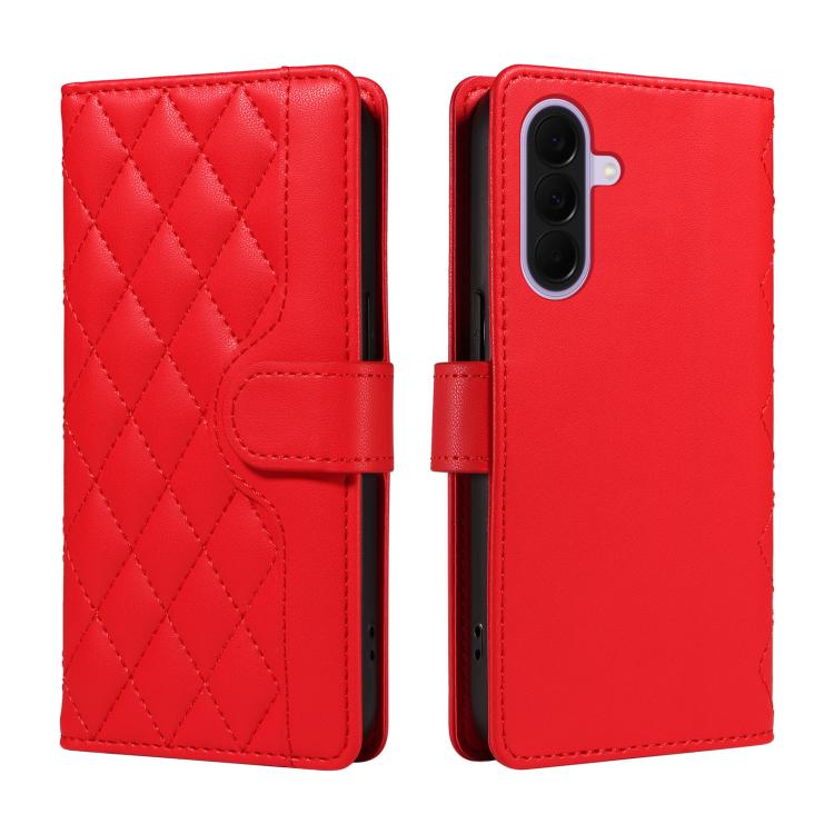 For Galaxy A27 5G Three Card Slot Diamond Grid Leather Phone Case with Long / Short Straps