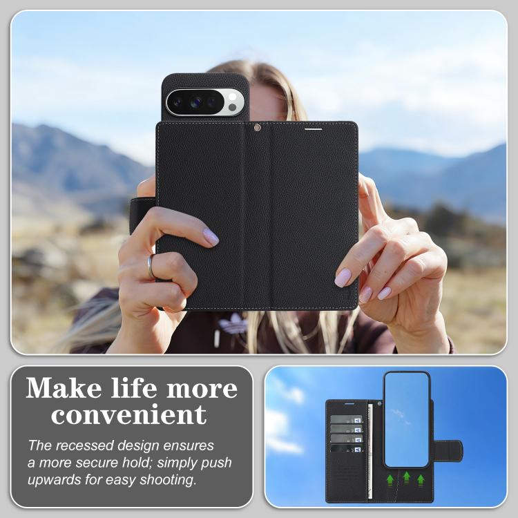 For Google Pixel 9 / 9 Pro Retro Litchi Texture Vegan Leather Magnetic Wallet Phone Case with Wrist Strap