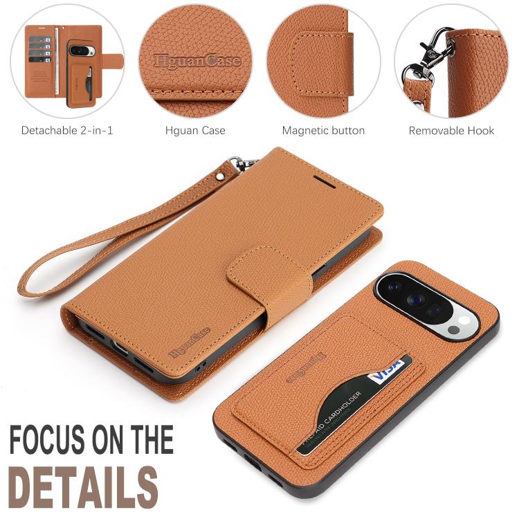 For Google Pixel 9 / 9 Pro Retro Litchi Texture Vegan Leather Magnetic Wallet Phone Case with Wrist Strap
