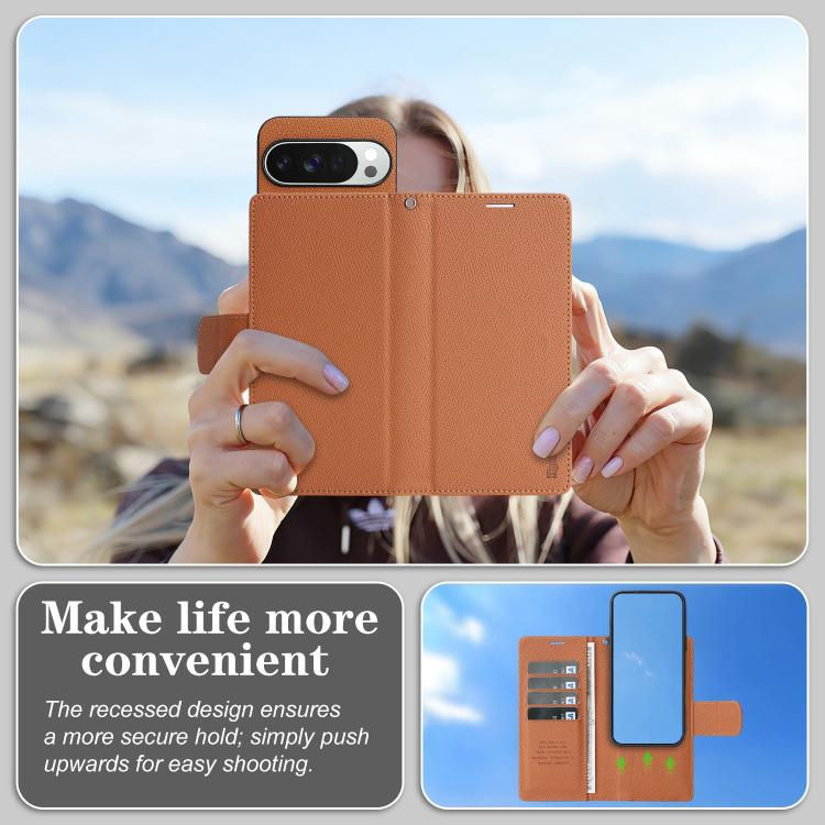 For Google Pixel 9 / 9 Pro Retro Litchi Texture Vegan Leather Magnetic Wallet Phone Case with Wrist Strap