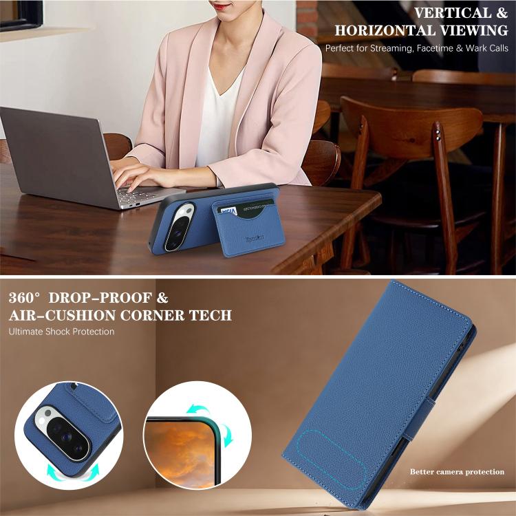 For Google Pixel 9 / 9 Pro Retro Litchi Texture Vegan Leather Magnetic Wallet Phone Case with Wrist Strap