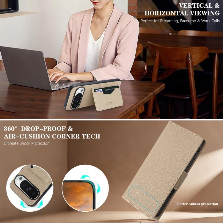 For Google Pixel 9 / 9 Pro Retro Litchi Texture Vegan Leather Magnetic Wallet Phone Case with Wrist Strap
