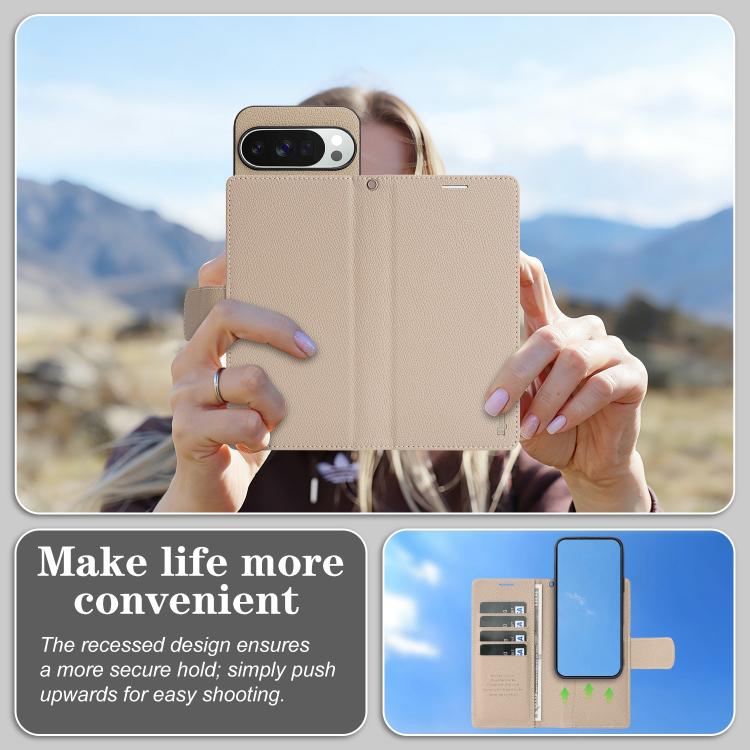 For Google Pixel 9 / 9 Pro Retro Litchi Texture Vegan Leather Magnetic Wallet Phone Case with Wrist Strap