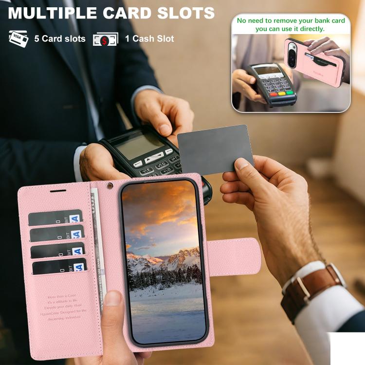 For Google Pixel 9 / 9 Pro Retro Litchi Texture Vegan Leather Magnetic Wallet Phone Case with Wrist Strap