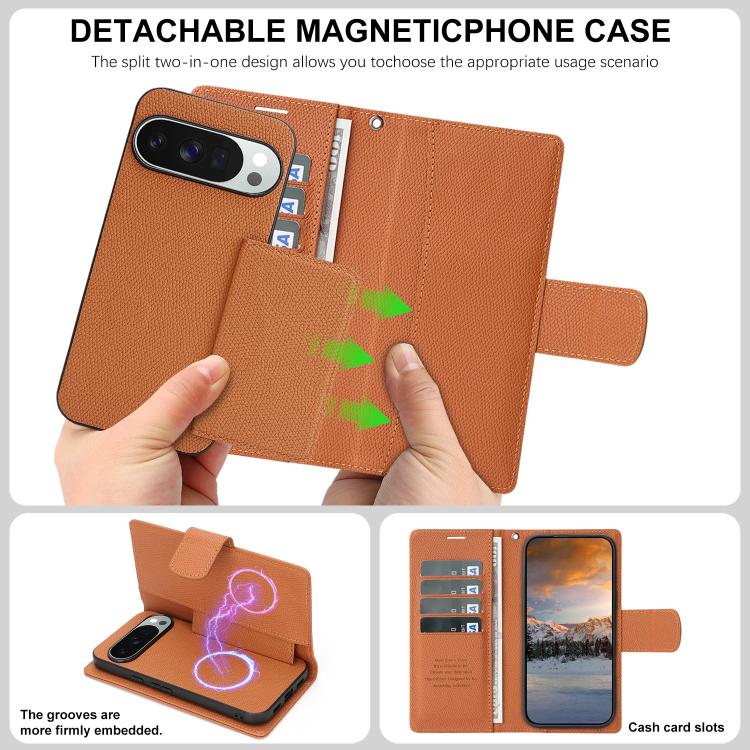 For Google Pixel 10 / 10 Pro Retro Litchi Texture Vegan Leather Magnetic Wallet Phone Case with Wrist Strap