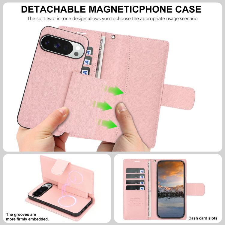 For Google Pixel 10 Pro XL Retro Litchi Texture Vegan Leather Magnetic Wallet Phone Case with Wrist Strap