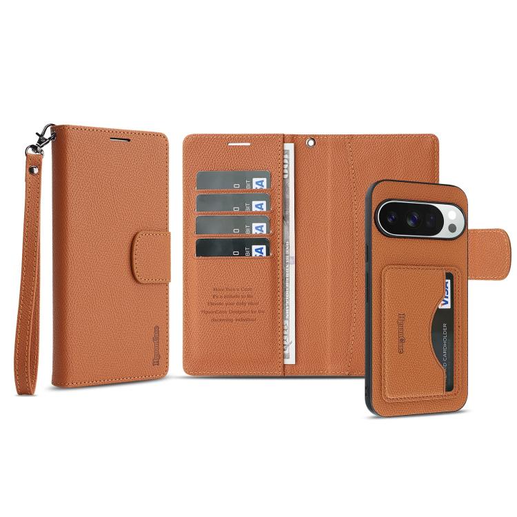 For Google Pixel 9 Pro XL Retro Litchi Texture Vegan Leather Magnetic Wallet Phone Case with Wrist Strap