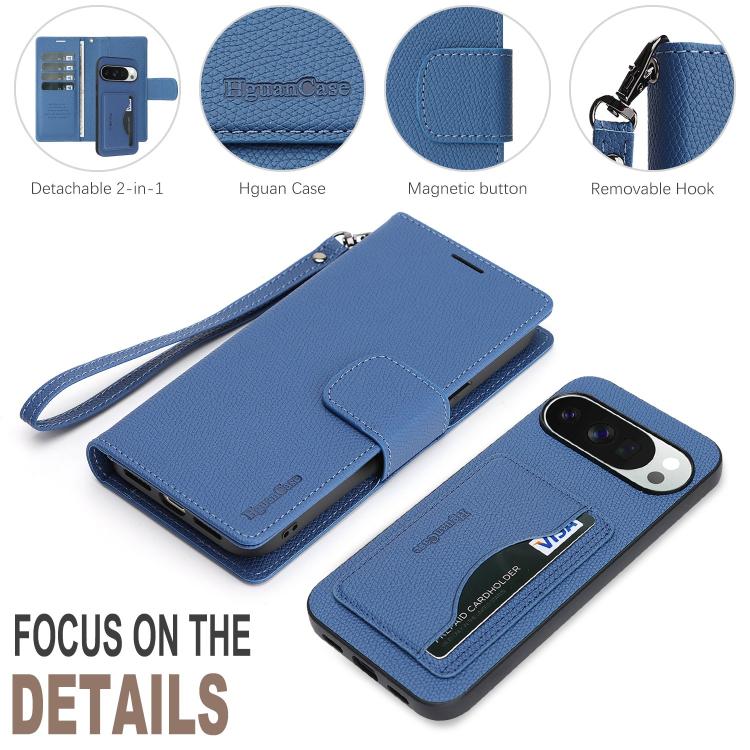 For Google Pixel 9 Pro XL Retro Litchi Texture Vegan Leather Magnetic Wallet Phone Case with Wrist Strap
