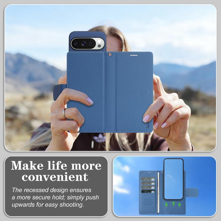 For Google Pixel 9 Pro XL Retro Litchi Texture Vegan Leather Magnetic Wallet Phone Case with Wrist Strap